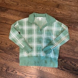green plaid collared sweater